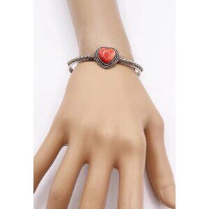 Vintage Zia Sterling Silver Spiny Oyster Heart Cuff Bracelet 21.4g Southwestern
